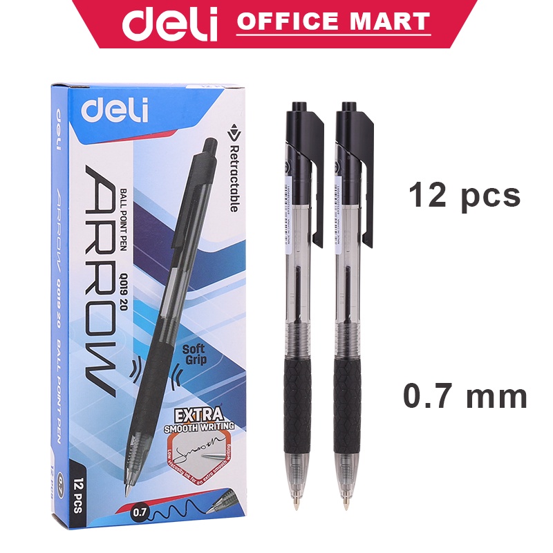 Deli Bolpoin 0.7mm Pulpen Gel Pulpen 1 Pack Dapat Ditarik Hitam 12pcs Pena Ballpoint Pen