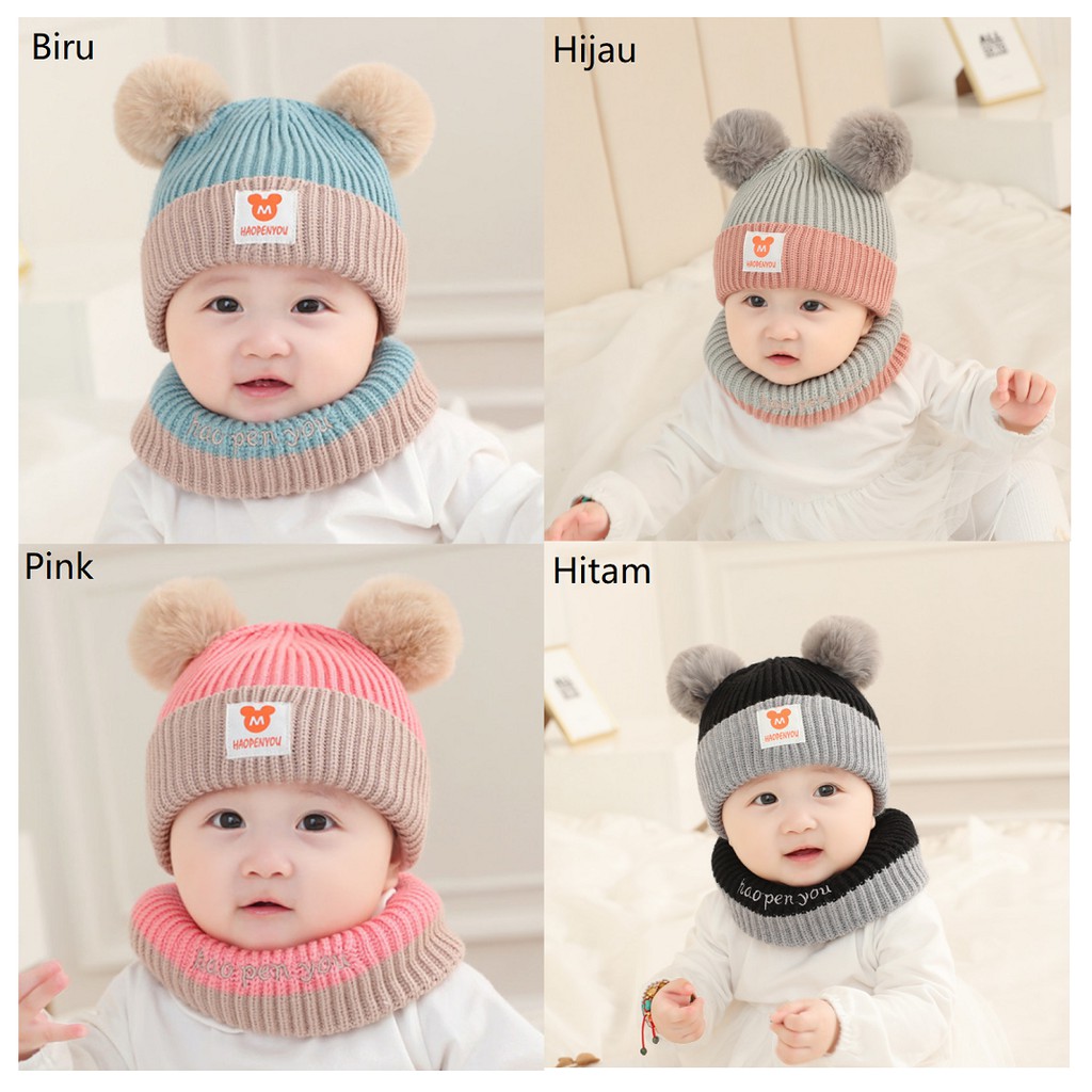 Topi Bayi Dan Syal / Topi Anak / Topi Bayi Motif Imut Dan Lucu