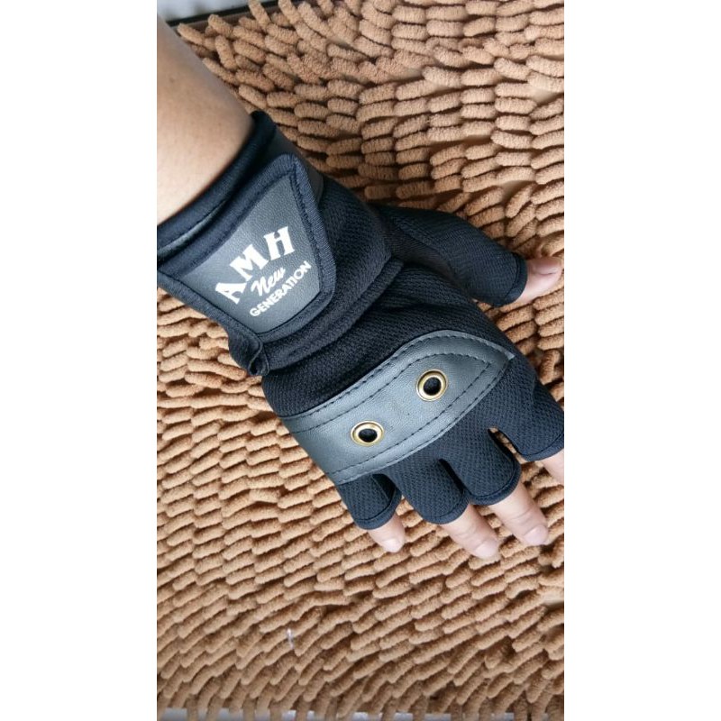 Sarung tangan velcro original AMH half dan full finger gowes motor fitness gym