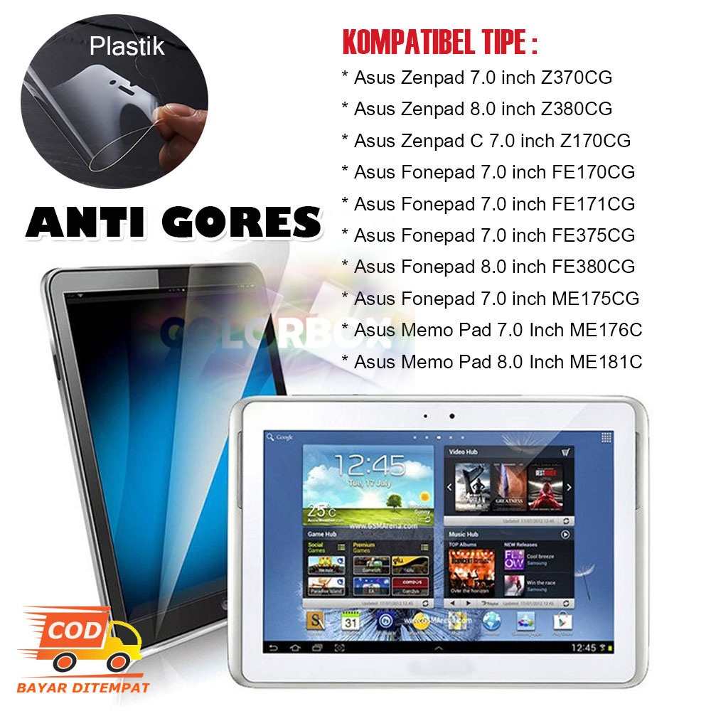 Anti Gores Tablet Tab ASUS FONEPAD 7&quot; INCH FE170CG FE171CG/ ASUS ZENPAD C 7' INCH Z170CG / ASUS FONEPAD 7&quot; INCH ZC370 ZC380 / GLARE ME 175 / SAMSUNG TAB 3 8&quot; INCH T3110 T3100 Screen Protector Tablet Screen Guard Tablet