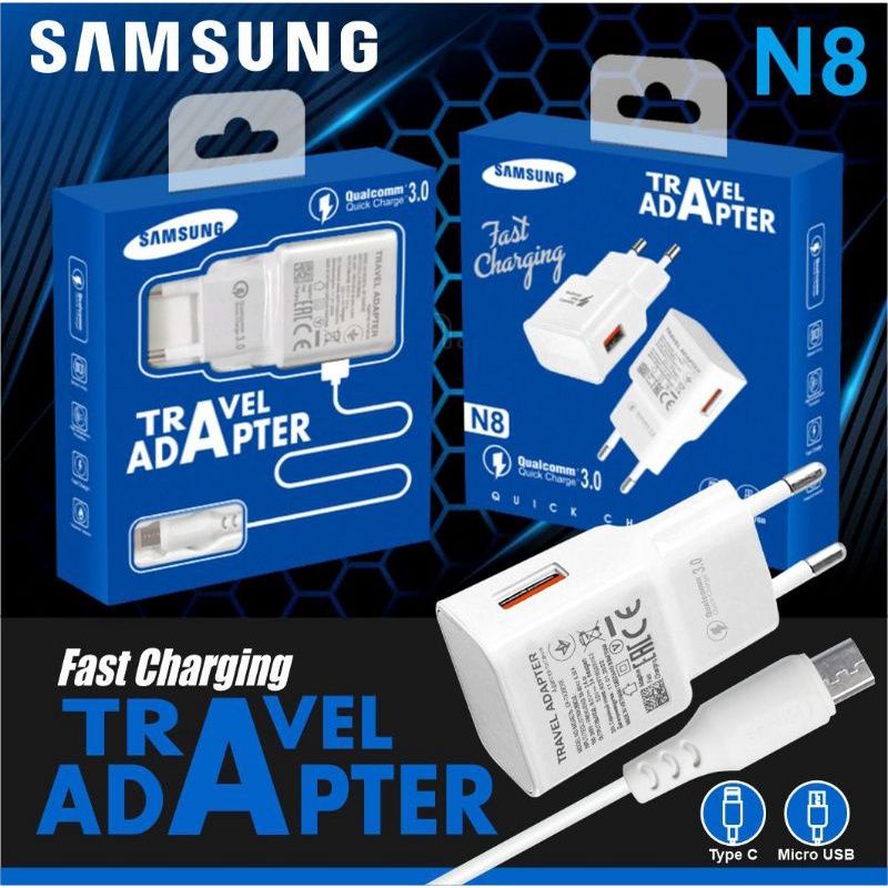 (RA) TC CHARGER N8 BRANDED 1 USB 3.0A FAST CHARGING MICRO &amp; TIPE-C PACKING IMPORT