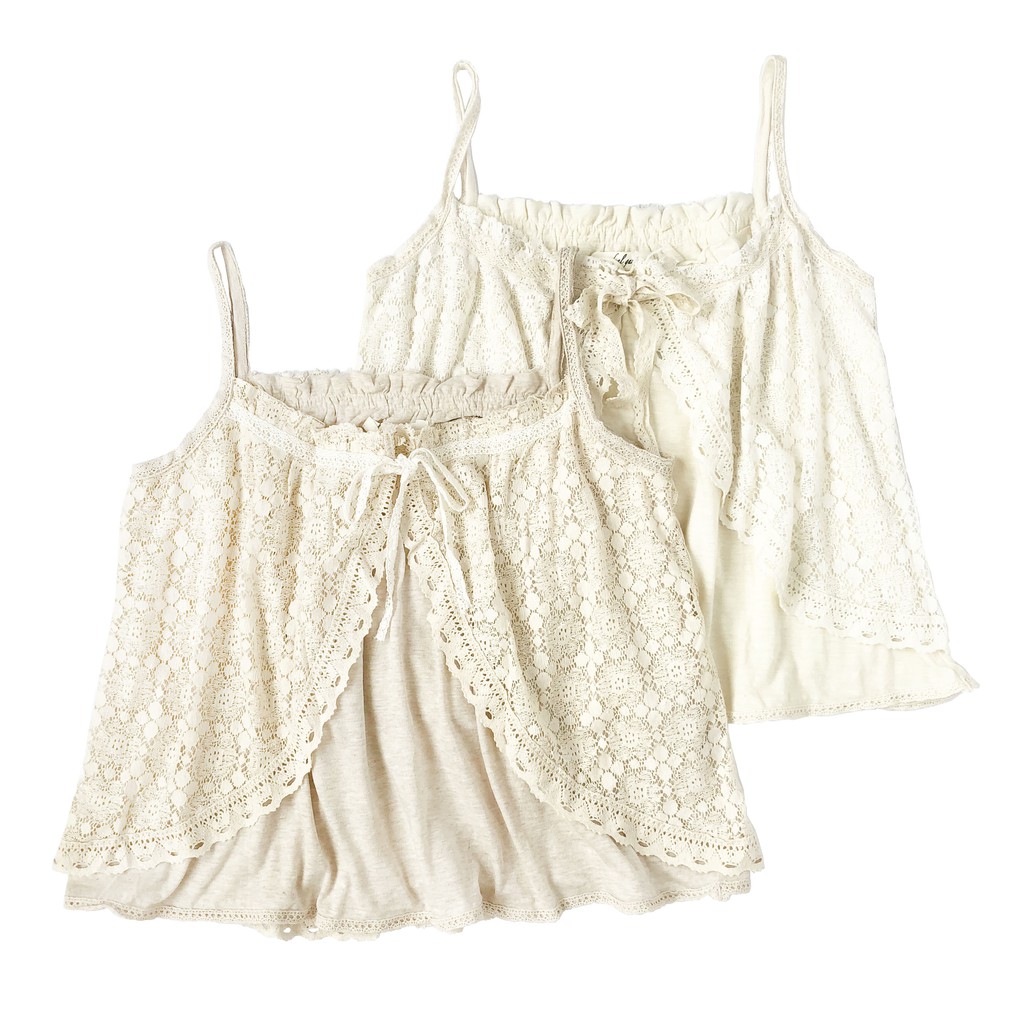 Kaos Tank Top Crop Layer Brokat Lace Import Korea Jepang