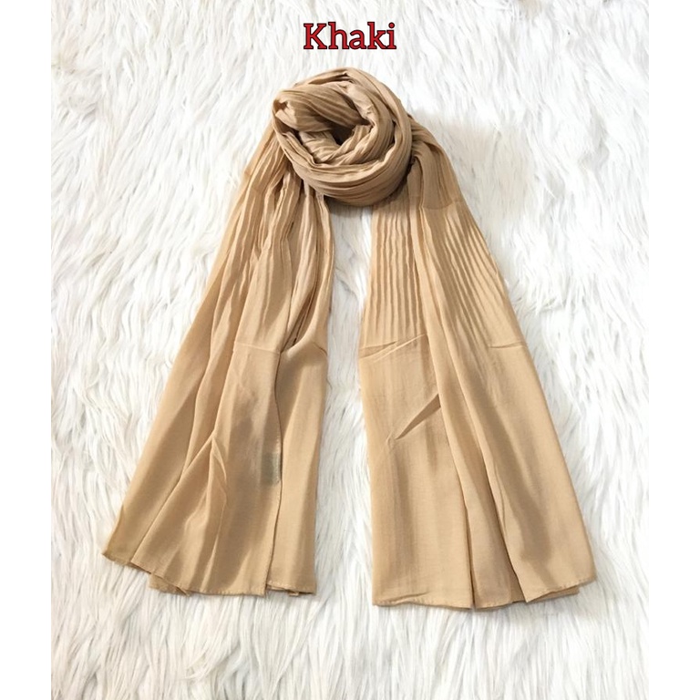 Premium PASHMINA PLISKET DUYUNG CERUTY Uno AZARA Ori Hijab Jilbab Pasmina 180x75cm-KHAKI