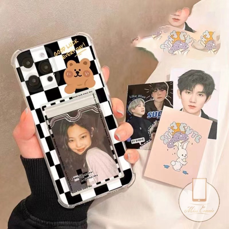 Case OPPO A55 A15 A96 A5s A95 A12 A74 A15s A16 A76 A7 A9 A5 2020 A54 A3s A12E Reno 8 7 A36 A35 A11K A11 Kartun Beruang Lucu Dompet Slot Tempat Kartu Anti Jatuh Lembut Tpu Penutup Belakang