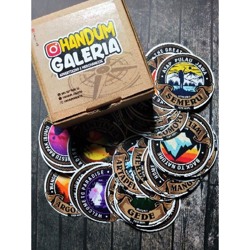 PROMO!!! PAKET 45 STICKER BULAT GUNUNG VINYL + LAMINASI + ADVENTURE - OUTDOOR GEAR - MOUNTAIN