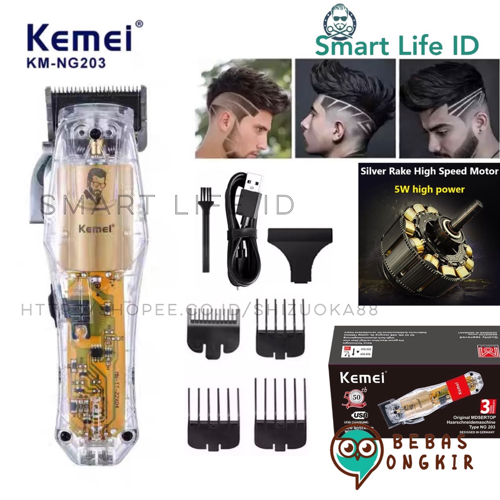 Kemei Alat Cukur Rambut KM NG203 Hair Clipper Professional Turbo Full Transparant Cukuran KM NG 203