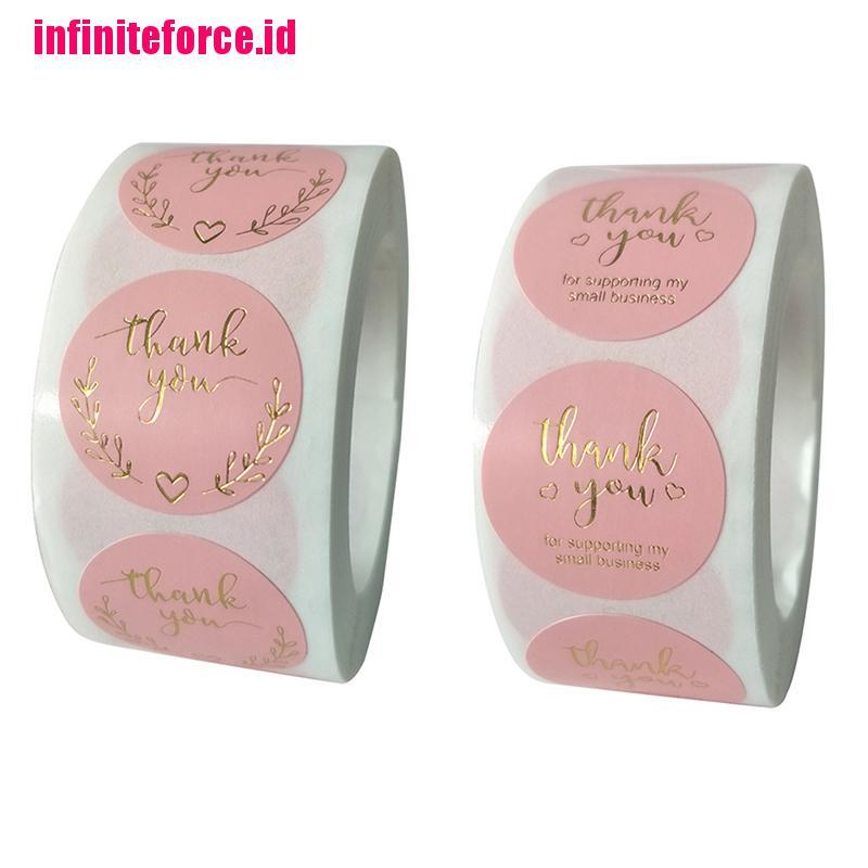 500pcs Roll Stiker Label Segel Tulisan Thank You Warna Pink