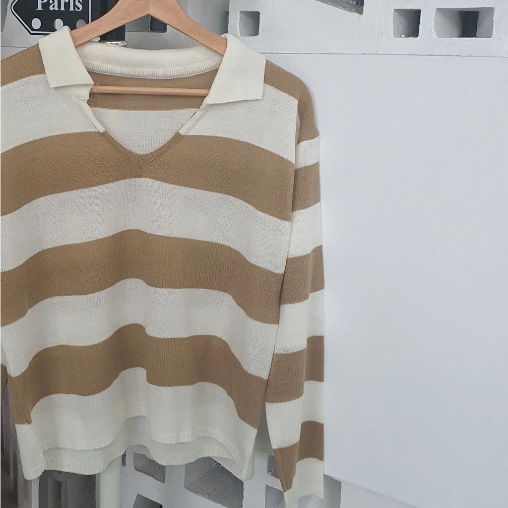 [RAMADHAN SALE] Sweater Rajut Crop Fuji Knit Zebra V Neck Oversize Korean Style Premium Trendy