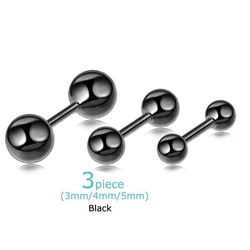 3piece 3/4/5mm Stainless Steel Dumbbell Double Ball Earrings Stud Helix Pinna Tragus Piercing 16G