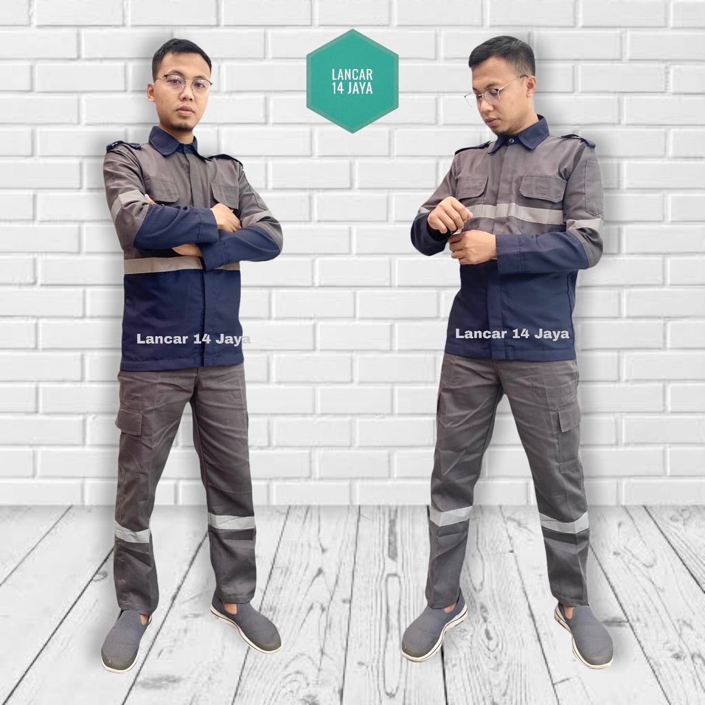 Setelan Kemeja panjang kombinasi Baju Safety Lengan Panjang Katelpak Wearpack Atasan Safety Kombinasi 2 Warna Kemeja two tone Wearpack Safety Baju Kerja Lengan Panjang Kombinasi Katelpak Kombinasi Kemeja 2 tone