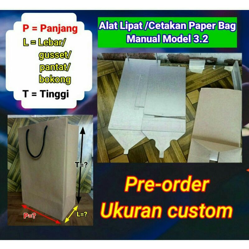 

cetakan paperbag sekitar 17,5 x 11 x 30cm dan custom