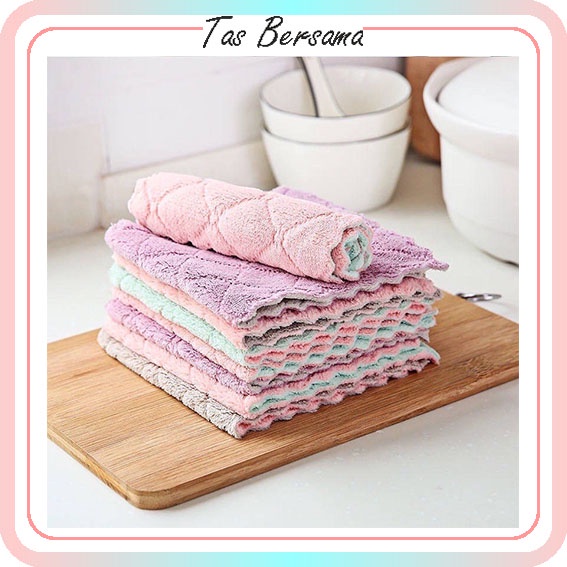 KAIN LAP PIRING ANTI MINYAK TEBAL / KAIN LAP MICROFIBER DAPUR LAP CUCI PIRING GELAS CORAL FLEECE