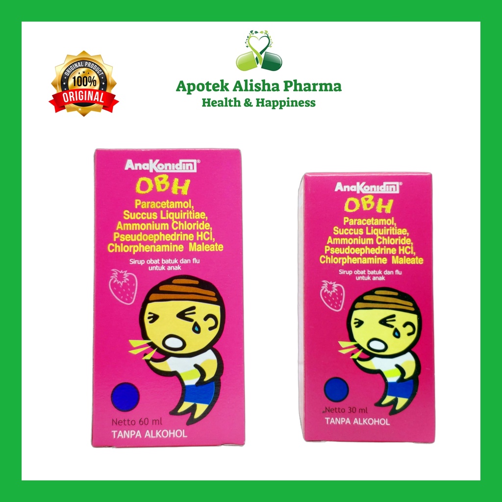 ANAKONIDIN OBH SYRUP 60ml 30ml - Anakonidin OBH Sirup Obat Batuk Flu Pilek Panas Demam Anak / Anakonidin Pink Sirup / Anakonidin Sirup Rasa Strawberry