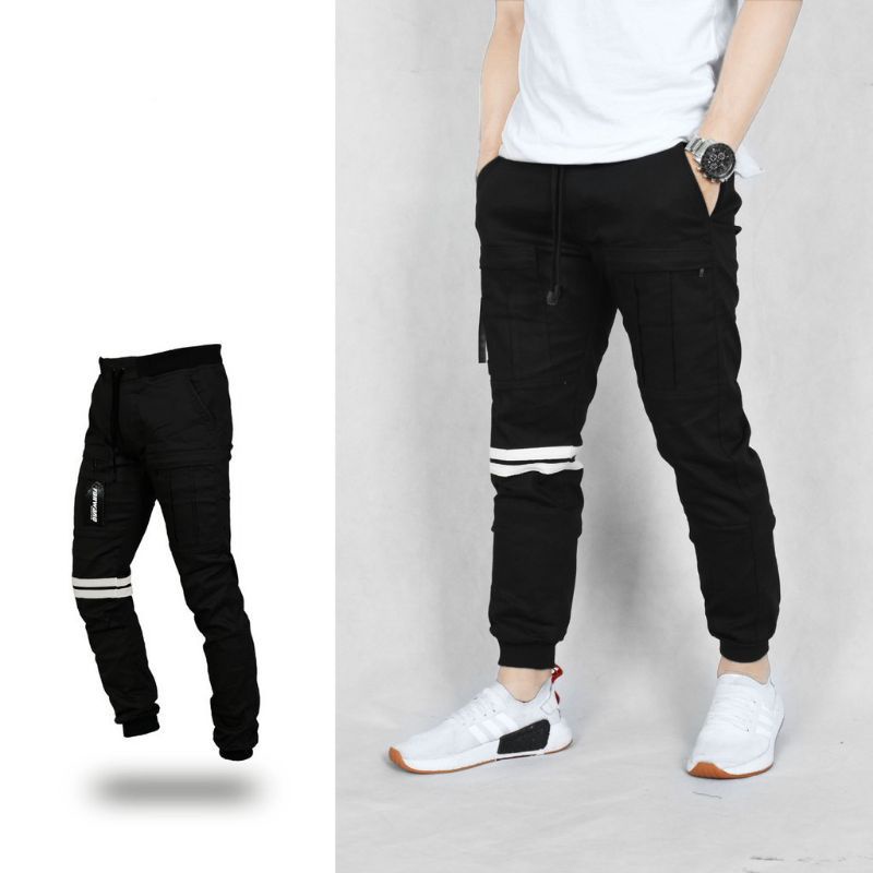 Celana Jogger celana cargo joger jogger pria twill bikers Hitam