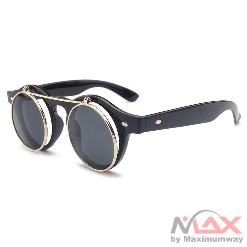 Kacamata hitam Bundar Vintage Double Frame Pria Wanita Kaca mata Steampunk Fashion Anti Radiasi UV Korea Jepang Fashion Style Vintage Steampunk Goggles Clip on Sunglasses Retro Flip Up Eyeglasses Gothic Eyewear UV400 Punk Glasses