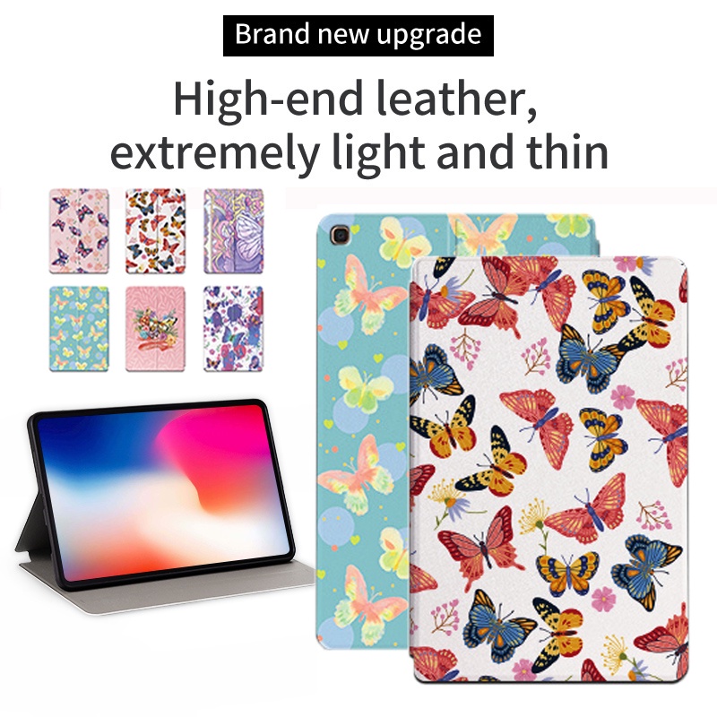 Untuk Samsung Galaxy Tab A 10.1 (2019) Flip Leather Case SM-T515 SM-T510 10.1-inci Fashion Tablet Casing Fancy Color Butterfly Series Stand Cover