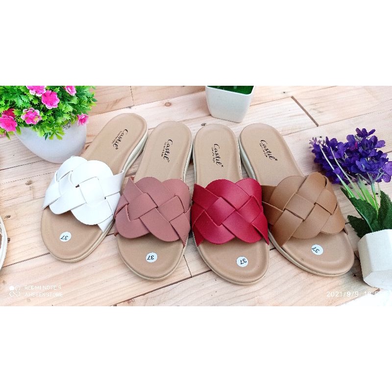 CASTIL (slop kulit anyam) SANDAL WANITA KULIT TERBARU termurah MODEL ANYAM terlaris 2021 model calbi