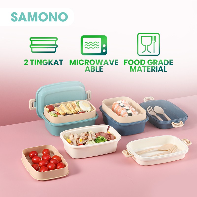 Samono STW-10 Lunch Box 2 Tingkat Kotak Makan Bento Microwaveable Lunch Box Susun STW10