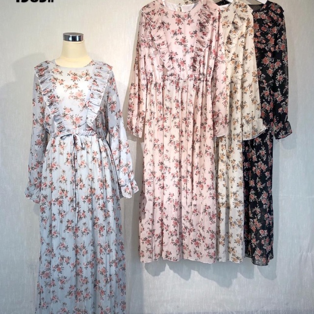 Dress plisket flower import