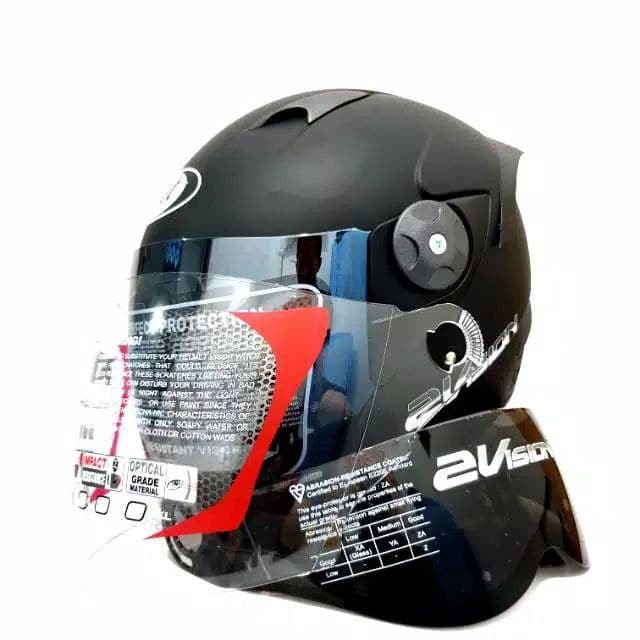 Helm kyt 2 vision solid Hitam doff Full set kaca dengan spolier