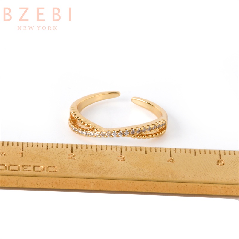 Bzebi Cincin Emas 18k Model Terbuka Dapat Disesuaikan Anti Karat Gaya Korea Dengan Kotak Untuk Wanita 744r