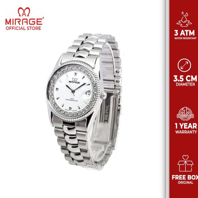 Jam tangan Wanita Mirage Permata Original Silver