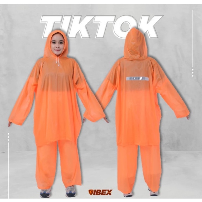 Ibex Tikt0k Jas Hujan Ponco Lengan dan Celana Bahan PVC Ringan Mudah Dibawa Jas Ujan Poncho Setelan Celana Mantel Hujan Ransel Jumbo Transparant Lentur