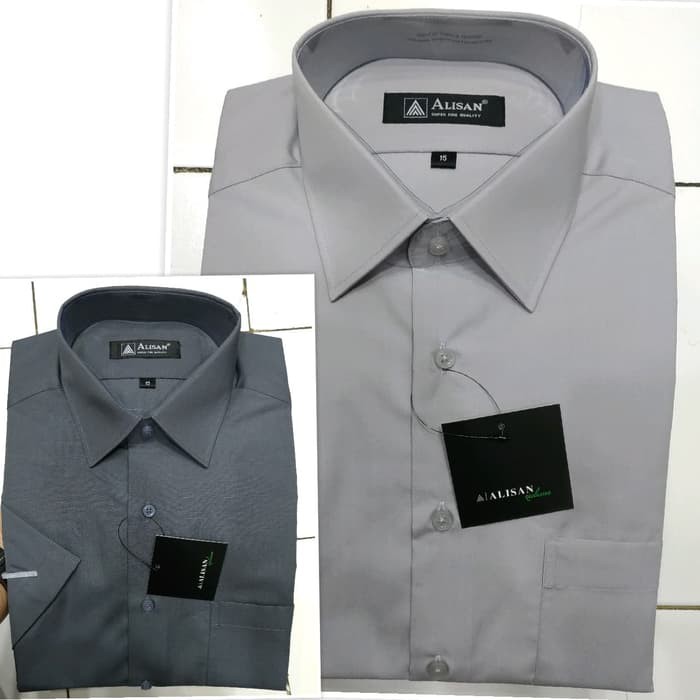 Kemeja Pria Alisan Pendek Abu Tua Abu Muda Kode Abu 6 Abu 1 Reguler - Abu-abu Muda M