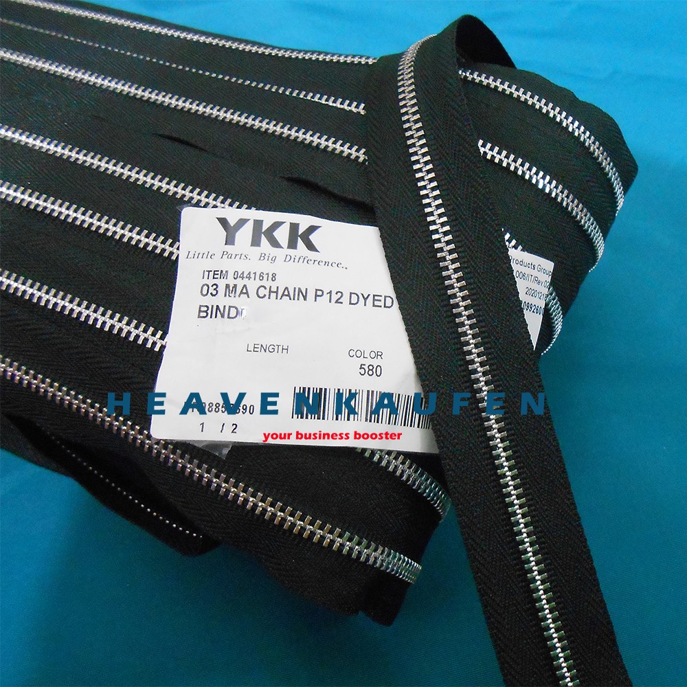 Resleting Zipper YKK Type Gigi Besi Kecil No 3 Hitam - Silver Harga Per Meter