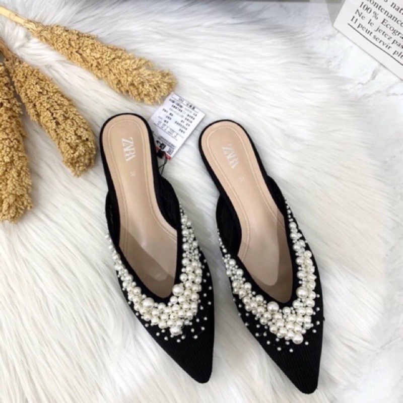 SEPATU | SHOES | WANITA | ZARA PEARL BEADS MULES ORI PREMIUM IMPORT