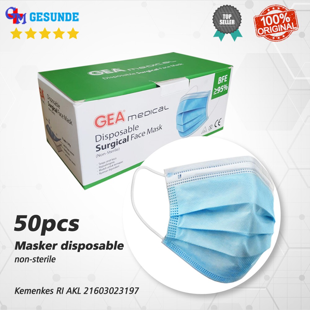 Masker Disposable 3 Ply Gea Medical Isi 50Pcs - Disposable Surgical Mask