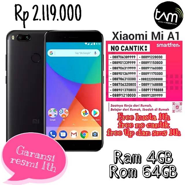 Xiaomi Mi A1 Ram 4/64 free Kuota 1tahun