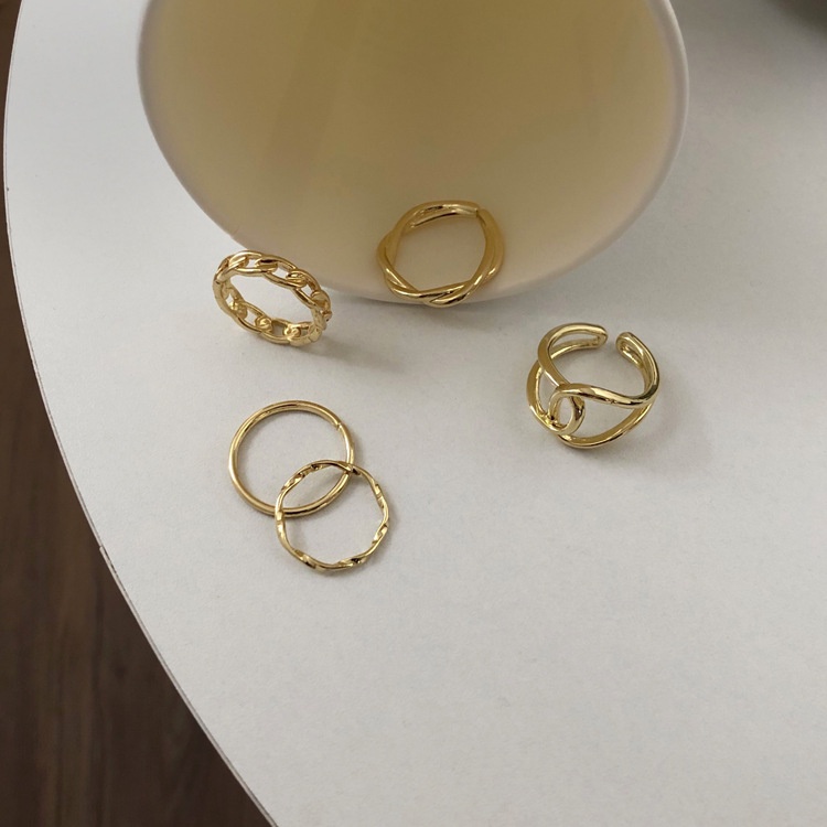 [ 5Pcs/Set Fashion Simple Golden Twist  Adjustable Open Rings set  ][Lovely Gifts Jewelry]