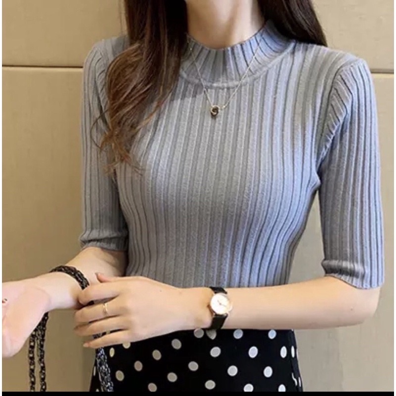 Blouse wanita korea baju rajut lengan 3/4 cewek