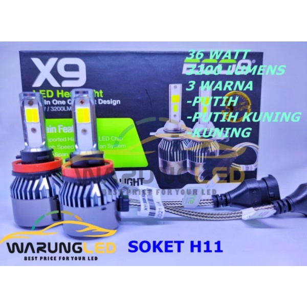 LAMPU LED FOGLAMP MOBIL LED X9 ECO9 LUMINOS H11 3 WARNA SUPER BRIGHT - H11 FOGLAMP Limited