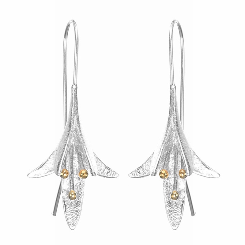 Anting Drop 925 Silver Bentuk Bunga Untuk Wanita