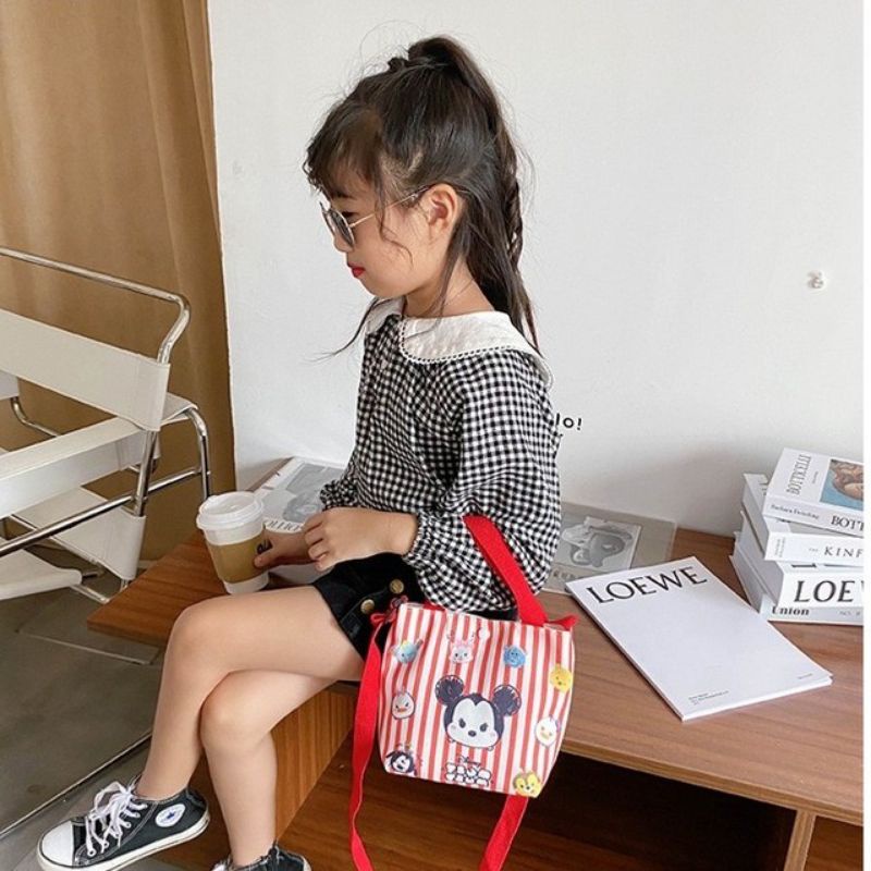 NAOMI - NEW MOTIF Yoshi Tote Bag Canvas Bag Import - Tas Anak Selempang Import - Hello Kitty Sling Bag - minnie mickey mouse - frozen - pink princess - duyung - Karakter Canvas Premium Cantik Cute - Tas Selempang Anak Perempuan - Girls Bag- naomi bag