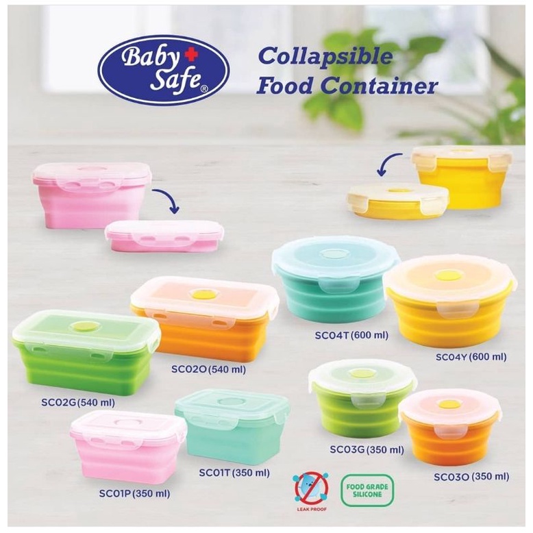 Baby Safe silicone container / baby safe collapsible food container / baby safe kontainer lipat 350ml 540ml 600ml