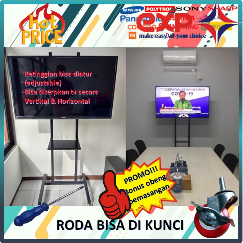 Garansi cocok!!! Bracket TV Standing 32&quot; s/d 65&quot; UNIVERSAL pakai RODA KOKOH 100% BESI MURNI-17