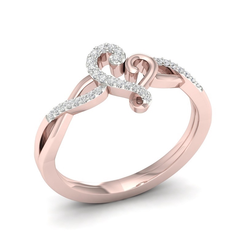 Exquisite Fashion   Standard Silver Diamond 18K Rose Gold Abstract Heart Fashion Wedding Ring Engagement Jewelry Size 5-12