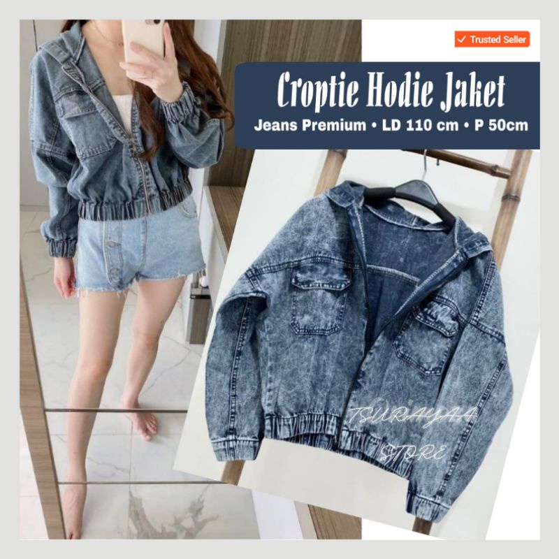 CROPTIE HOODIE JAKET JEANS CROP WANITA PREMIUM