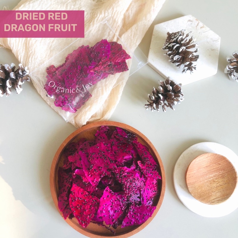 Organic&amp;Joy• Dried Red Dragon Fruit/Buah Naga Kering (tanpa gula,snack sehat,camilan anak)