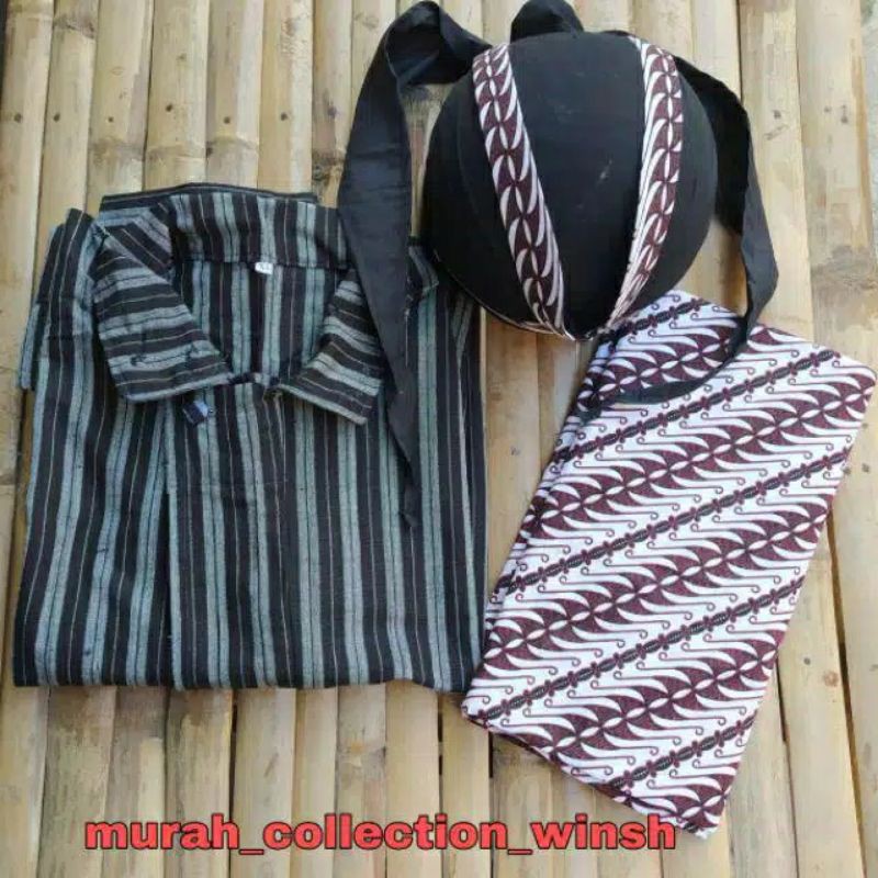 STELAN BAJU LURIK DEWASA + JARIK + BLANGKON JOGJA / BAJU ADAT JAWA / BAJU LURIK JAWA PRIA