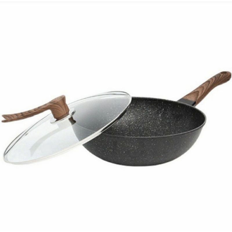 Idealife IL-30WK Wok Panci Masak Wajan Dengan Tutup Kaca 30cm Spatula Penggoreng Gorengan Penggorengan 30 cm wlshop wlshop1 Cook