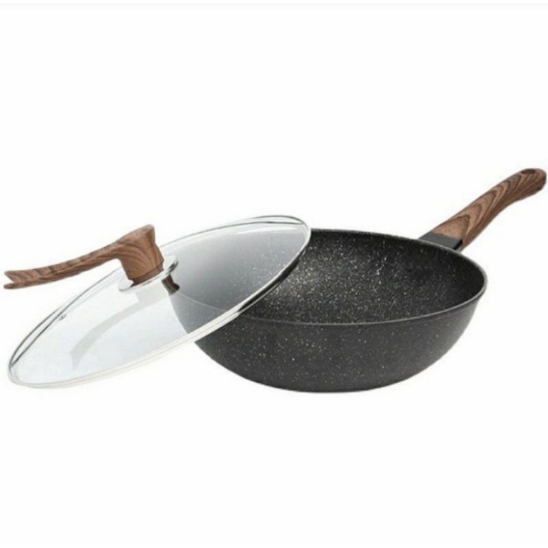 Idealife IL-28WK Wok Panci Masak Wajan Dengan Tutup Kaca 28cm Spatula Penggoreng Gorengan Penggorengan 28 cm wlshop wlshop1 Cook