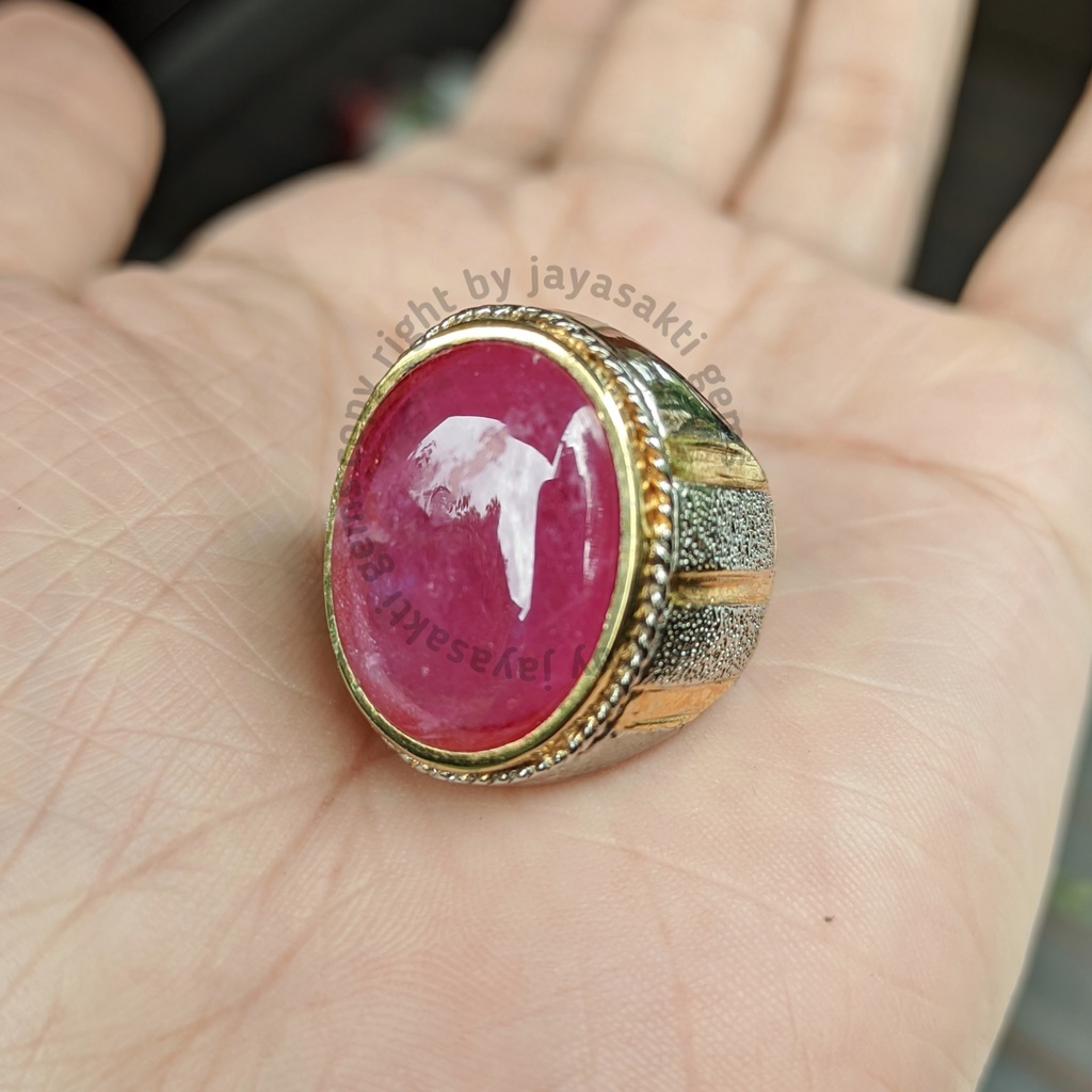 Natural Batu Akik Permata Pink Star Ruby Corundum Mewah Ring Perak PRSC02