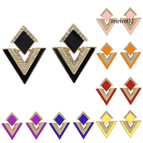 OW@ Punk Fashion Rhinestone Triangle Oil Drop Ear Stud Earrings Geometric Jewelry