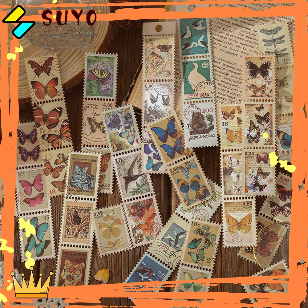 Suyo 45pcs Stiker Stempel Motif Kupu-Kupu Gaya Retro Untuk Dekorasi Diaryjurnal