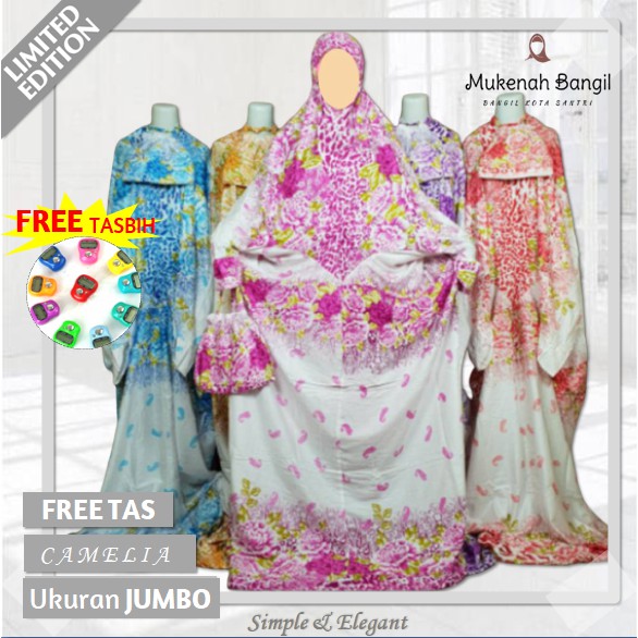 Mukena Mukenah Bangil Rukuh Dewasa CAMELIA Premium Travel Jumbo Katun Rayon Lajuran Terusan Adem