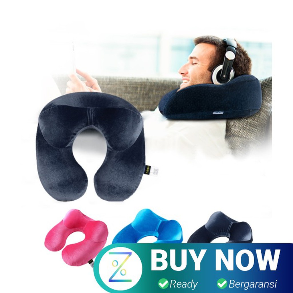 Bantal Leher U-Shape Inflatable Travel Neck Pillow - 300TC - Dark Blue